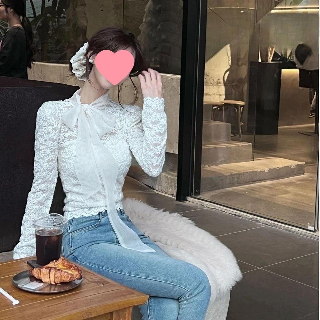 Women's Elegant Long Sleeve Lace Bow Tie Shirt - 2025 Autumn/Winter Collection