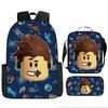 New Roblox Student School Bag Roblox Digital Printing Backpack Three-piece Set Lunch Bag Pencil Case
