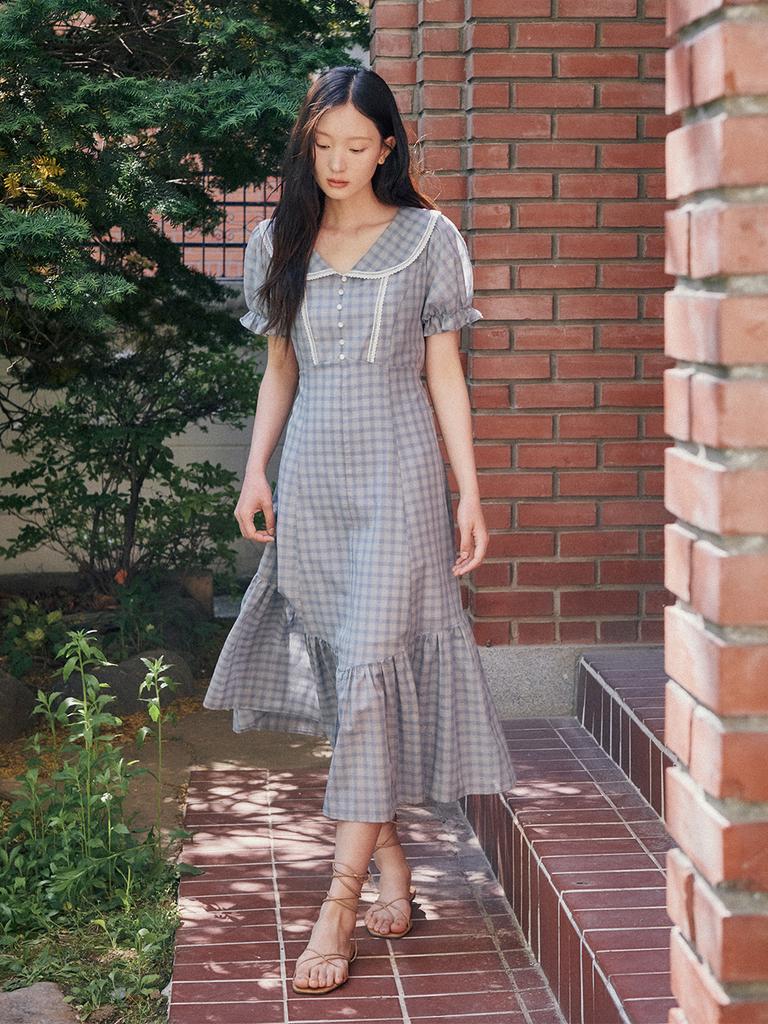 Oal Lace Trim Button Down Dress_Check