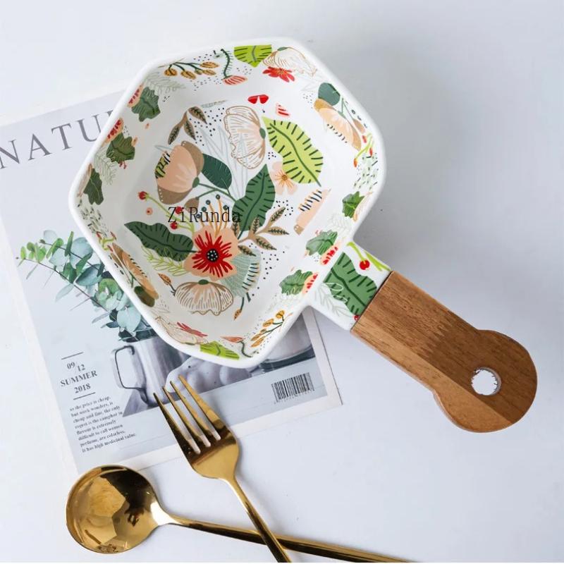 *Colorful Cloud Flower Handle Bowl Ceramic Instant Noodle Salad Bowl Single Geometric High-value Fruit Cold Noodle Bowl