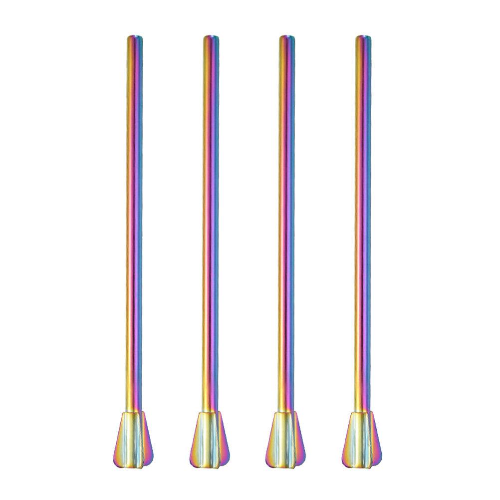4Pcs Stainless Steel Straw Spoon Combo Washable Rustproof Reusable Stirrer Straws for Drinks Ice Cream Sundaes Office