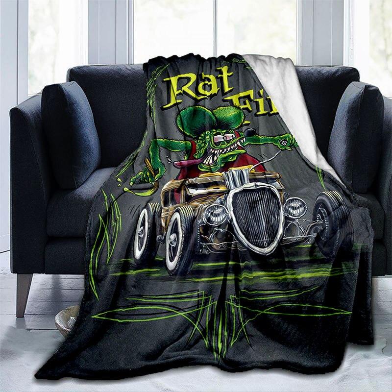 Rat Fink Fashion Throw Blanket Modified Car Culture Funny Accessories for Motorcycle Club Garage Man Cave Home Living Room Decor