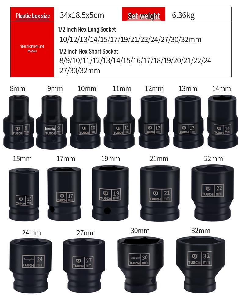 32-Piece Heavy-Duty 1/2" Impact Socket Set with Extended Hexagonal and Torx Sockets in Iron Box