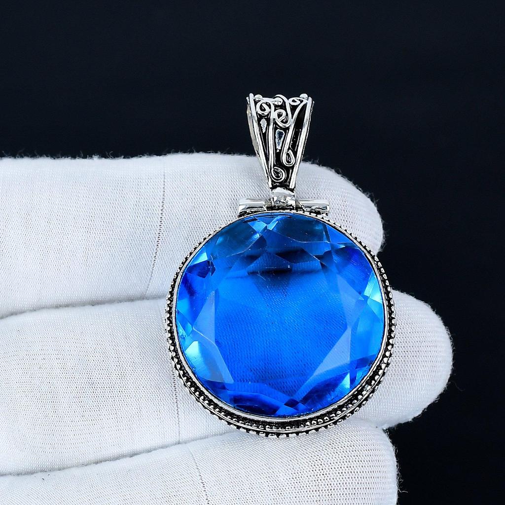 London Topaz Pendant, 925 Sterling Silver Handmade Jewelry, London Topaz Silver Pendant, Party Wear Jewelry For Women's, Pendant Christmas Gift