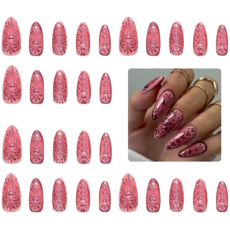 Almond Nail Tips Fake Nail Glues On Nail Stick On Nail Heart Press On Nail Artificial False Nail for Womens Girls