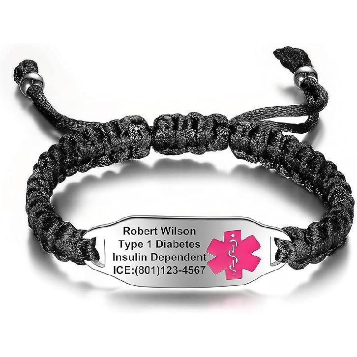 Medical Alert Bracelets for Women Personalized | Medical Alert ID Bracelets | Tow-Tone Polyester Rope Handmade Braided Emergency Bracelet, Adjustable