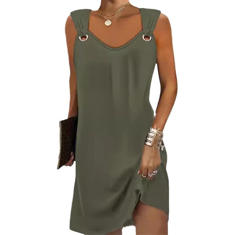 European & American 2024 Sleeveless V-Neck Metal Button Sweater Dress for Women - Autumn/Winter Collection