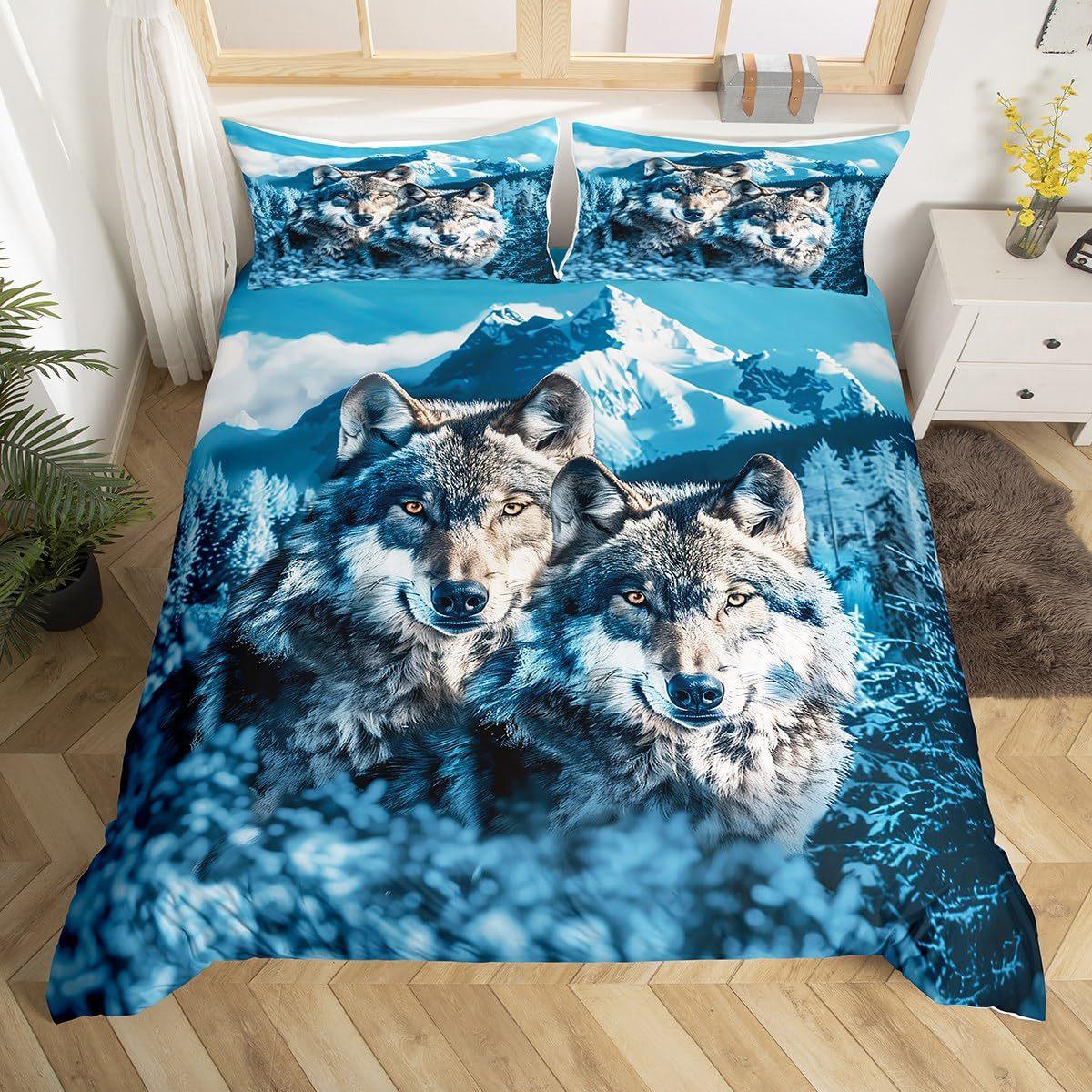 

Wolf Series Down Quilt Cover Digital Printing Quilt Cover Three-Piece Kit Bedding US Twin 173*218