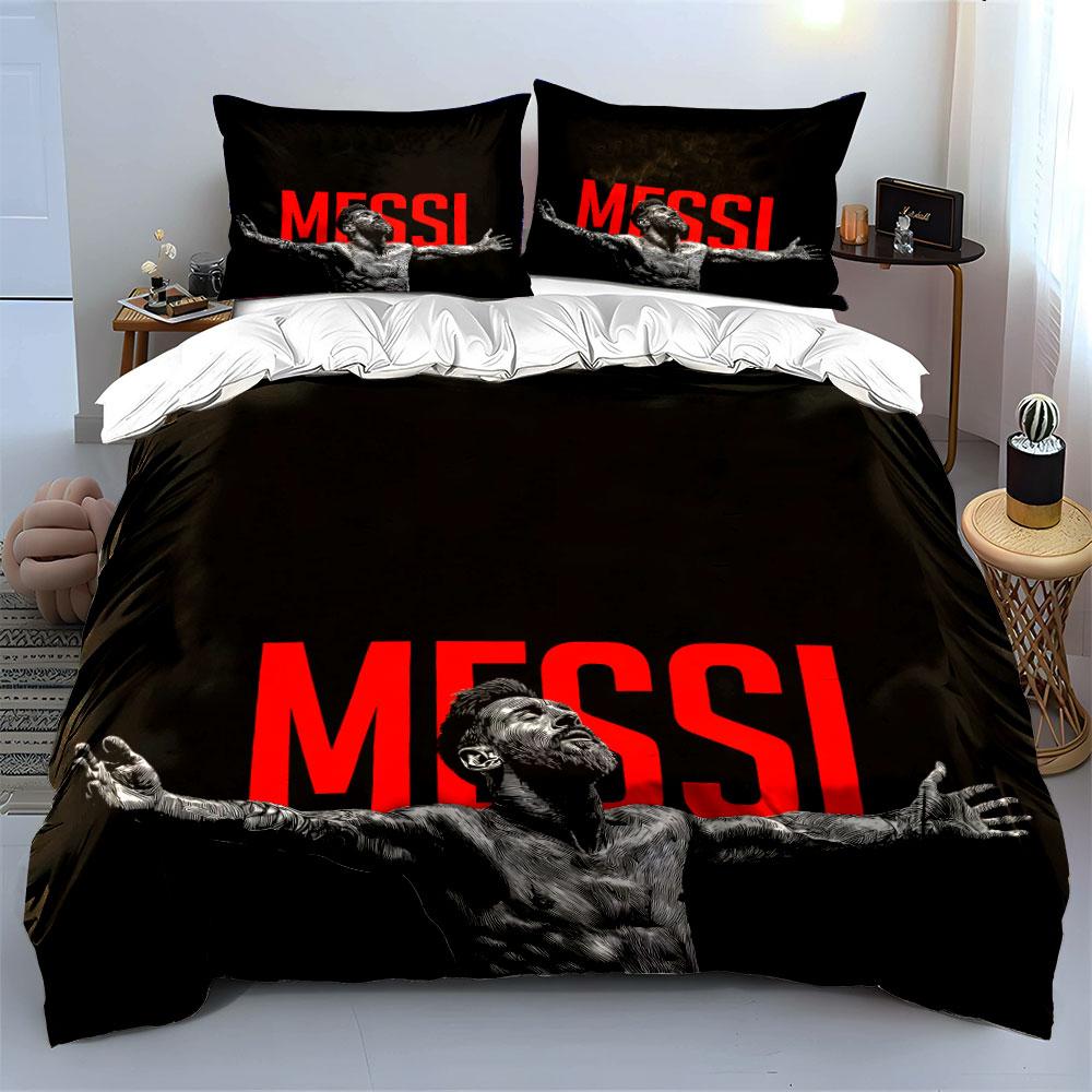 Red "Messi" Text, Portrait. Bedding Sets Duvet Cover Sets Duvet Covers Pillowcases(1 * Duvet Cover 2 * Pillowcases, Without Duvet Insert)