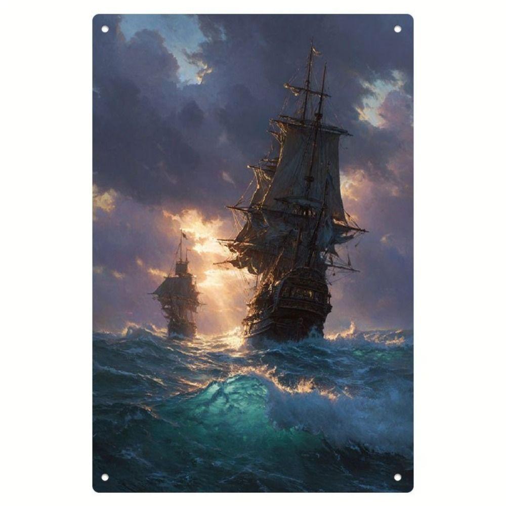 Vintage Nautical Metal Wall Art, Old Sailing Ship Pirate Decor, Home Wall Decor