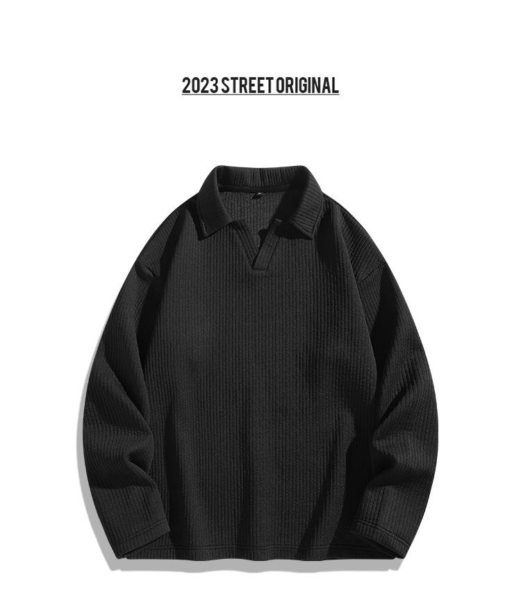 Herren Retro Strukturierte Polo Kragen Strick Kapuzenpullover - Lässiger Uni Farbe Pullover Stil