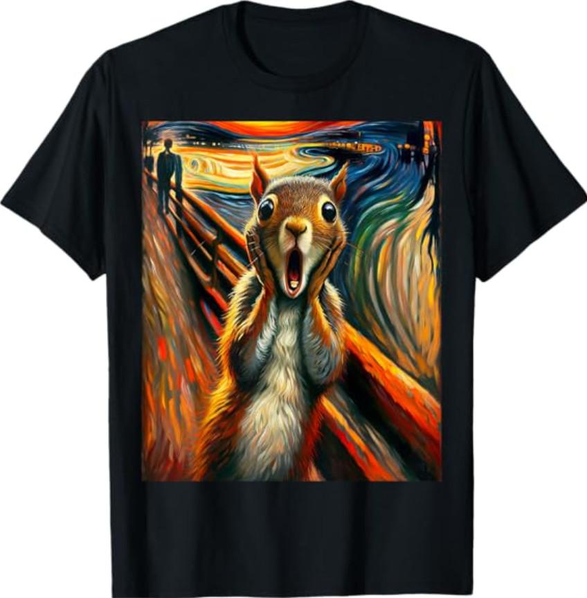 Expressionist Scream Animal Surreal Art Humor Funny Squirrel T-Shirt S разноцветный