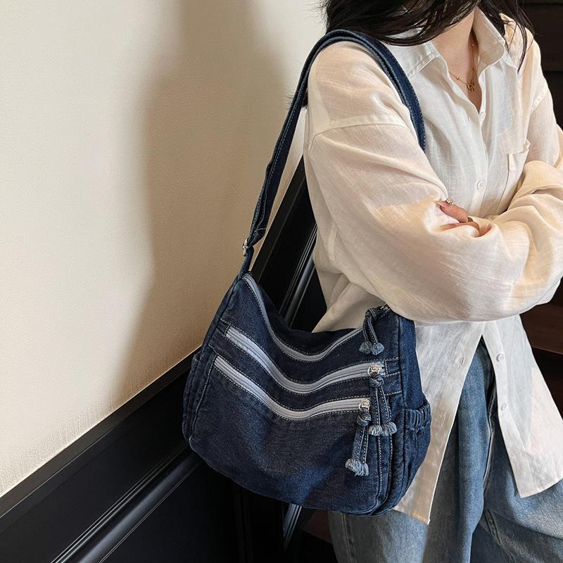 Lazy Wind Messenger Bag Women's 2025 New Retro Denim Shoulder Bag Japanese Harajuku Wind Large-capacity Canvas Bag Tide