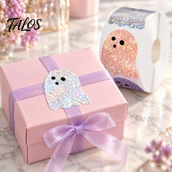 Self Adhesive Stationery Stickers Halloween Glitter Ghost Roll, Self-adhesive Decorative Labels, Classroom Art And Craft Projects Sparkly Decals