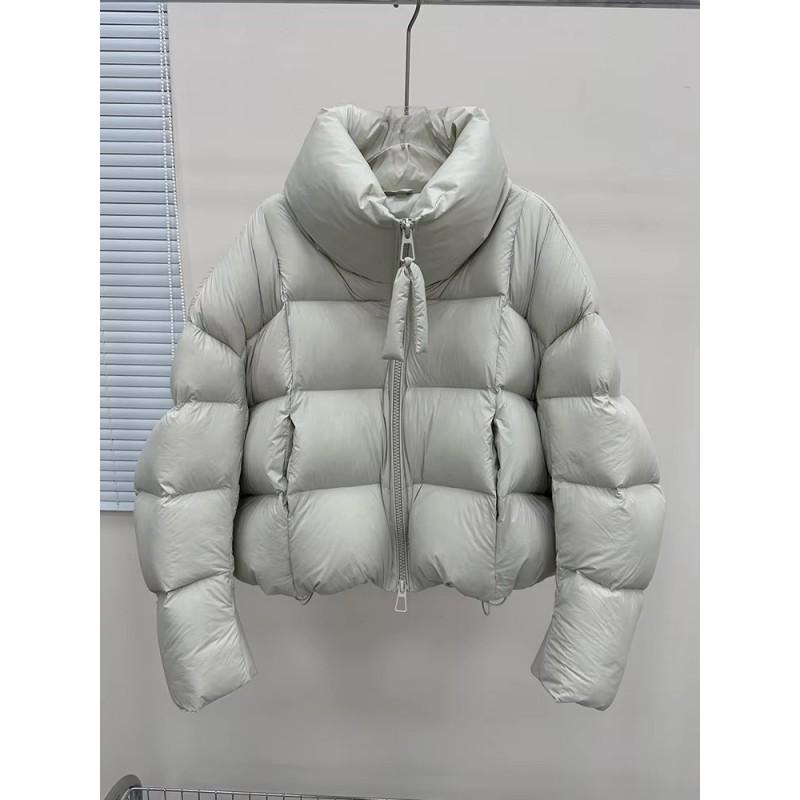 Womens Short Puffer Jacket 90% White Duck Down Warm Winter Coat Stand Collar Loose Fit Daily Wear