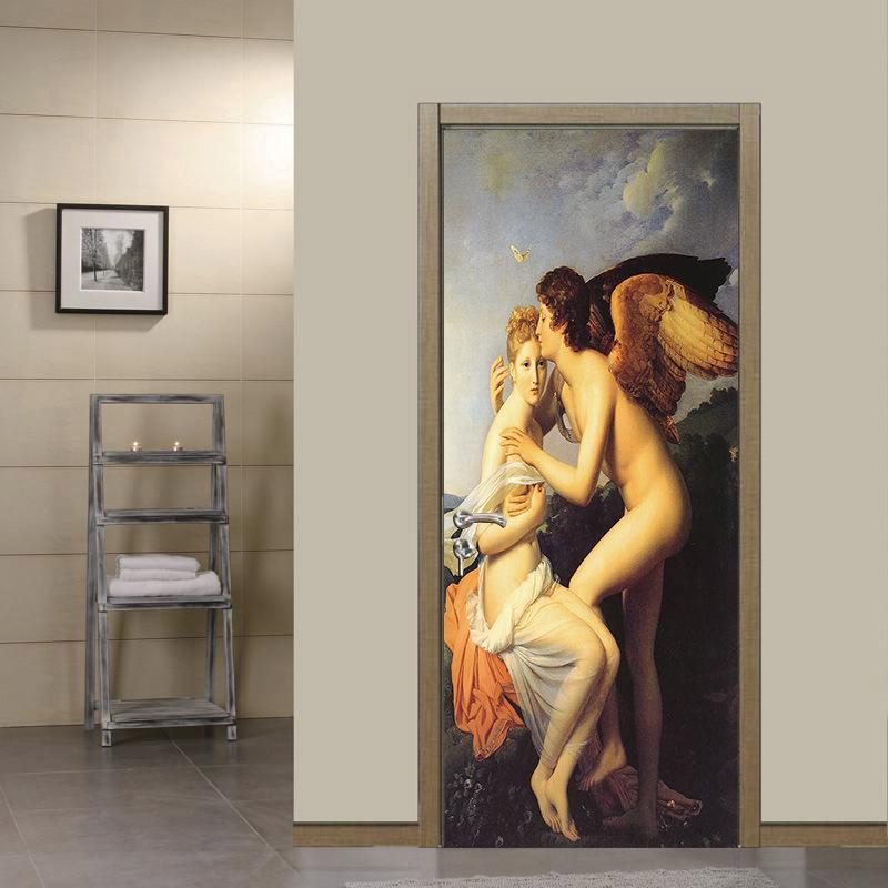 Renaissance Neoclassical Love God First Kiss Door Stickers Decorative Sticker Self-adhesive Waterproof Relief Wallpaper Mural Decor