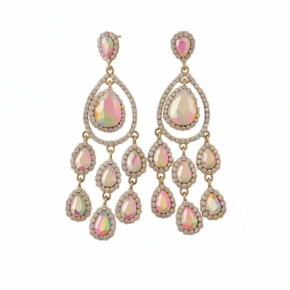Exaggerated Design Dangle Earrings Colored Crystal Tassel Earrings  Women's Jewelry