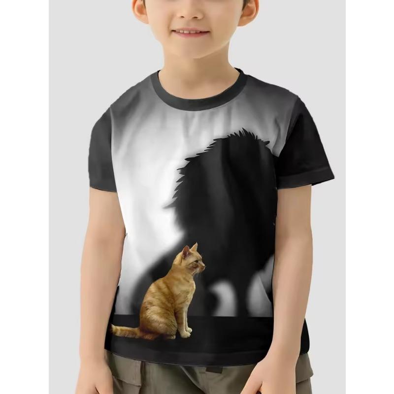 Barnkläder Flicka Pojkar T-shirt Kortärmad T-shirt för barn Sommarkläder för barn 3D Katttryck Tecknad Fritidskläder Barnkläder