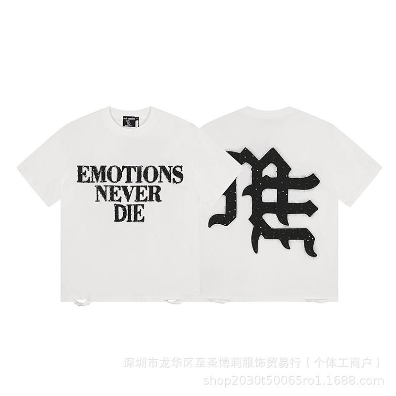 Unisex Vintage American Style Loose Fit Cotton Tee With Embellished Letter Print Round Neck Short Sleeve