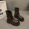 Brown Platform Martin Boots Women's British Style 2025 New Autumn and Winter Heightening Retro Western Locomotive Boots Short Single Boots