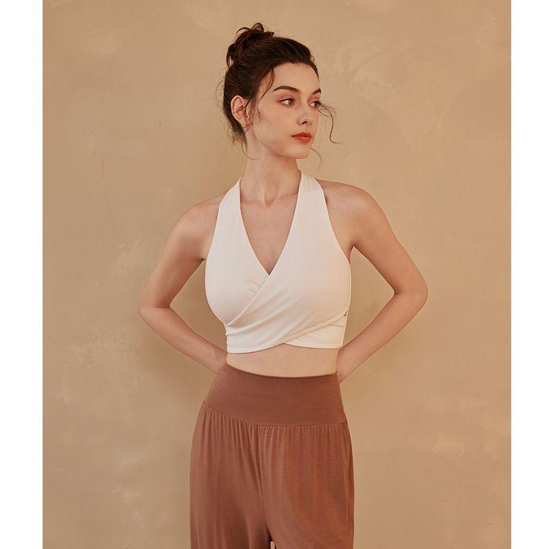 

Sports Vest Women s Chest Pad Workout Underwear Cross Strap Yoga Clothes Beauty Back Sleeveless Tops Training Quick-Drying Elastic M(57.50 kg-62.50 kg) White(With chest pad)