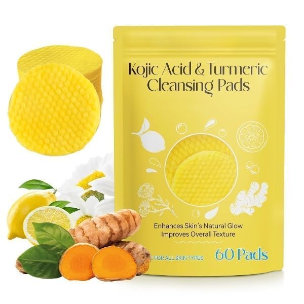 Kogic Acid and Turmeric Cleansing Peds, Turmeric Kojic Aeid Lemon Chamomile Peds, Kojic Acid Turmeric Cleansing Pads for Face -60PCS (k3, k1)