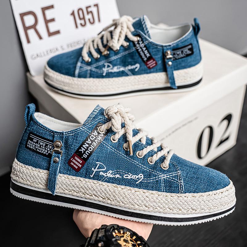 

Men s Canvas Shoes Thick-soled Non-slip Vulcanized Shoes Lace-up Breathable Suede Shoes for Men Brand Handmade Casual Male Shoe 39 чорний