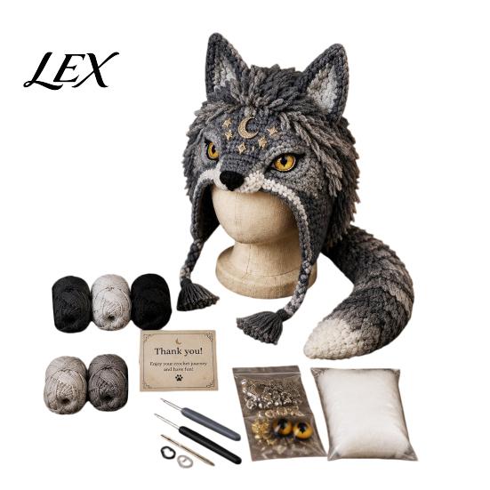 Family Craft Night Activities Animal Hat Crochet Kit, Fantasy Hood DIY Cute Ergonomic Tool Set Unicorn Fox Frog Earflap Crafting Kit for Adults Teens