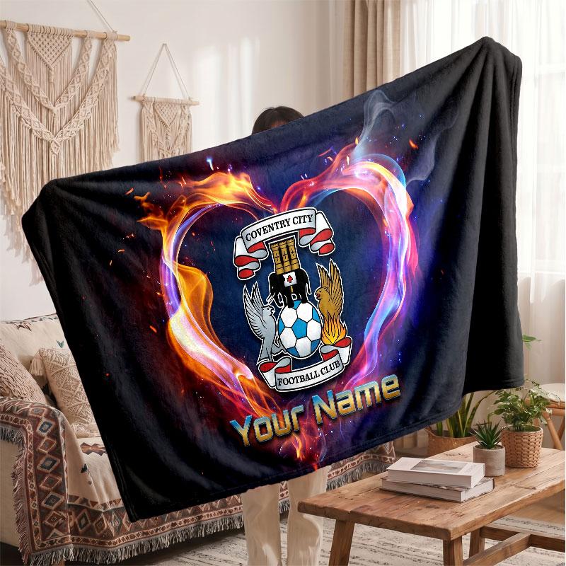 Coventry City Personalized Fleece Blanket With Football Logo, Custom Name Text Soft Warm Home Throw Blanket
