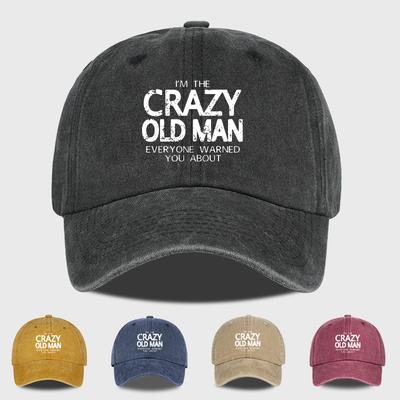 Funny Crazy Old Unisex Print Washed Baseball Cap Adjustable Unisex Grandpa Casual Sun Hat