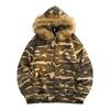 Giacca con Cappuccio e Collo in Pelliccia Mimetica, Giacca Casual Retro Larga e Versatile