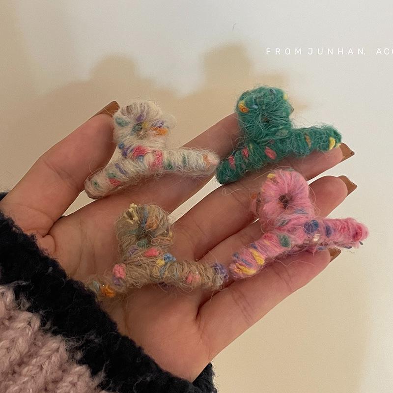 Mini Small Size Grab Clip French Colored Wool Winding Grab Clip Dot Hair Grab Female Shark Clip