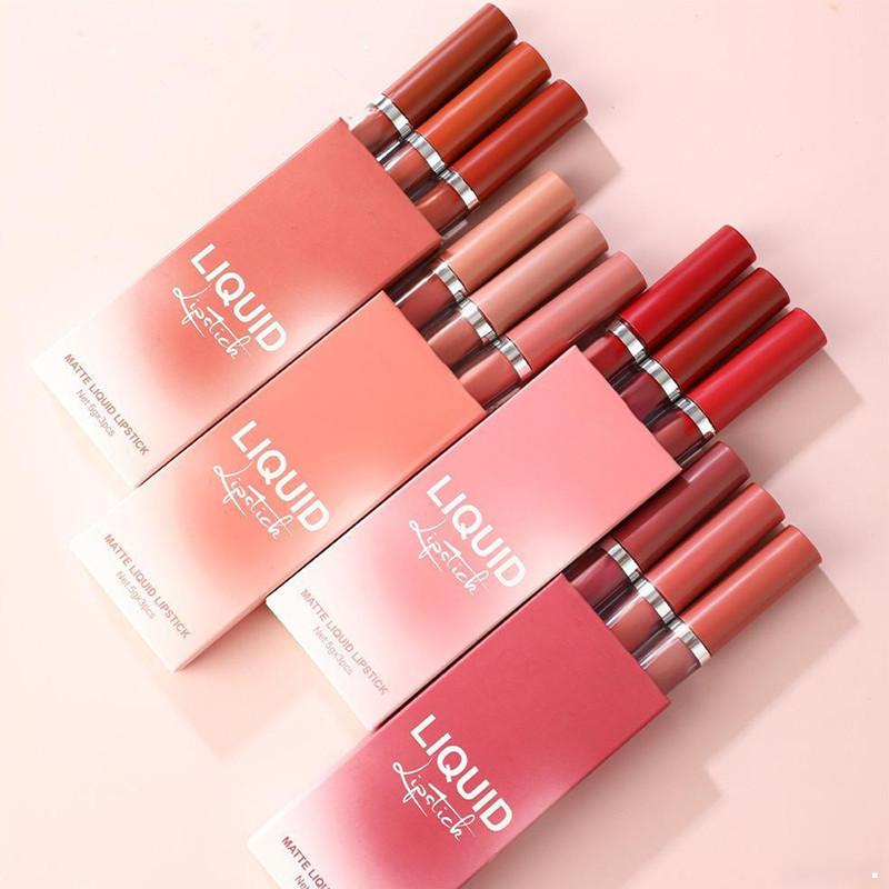 Long-Lasting Velvet Matte Lipstick 3Pcs – Water Resistant Daily Liquid Lip Color