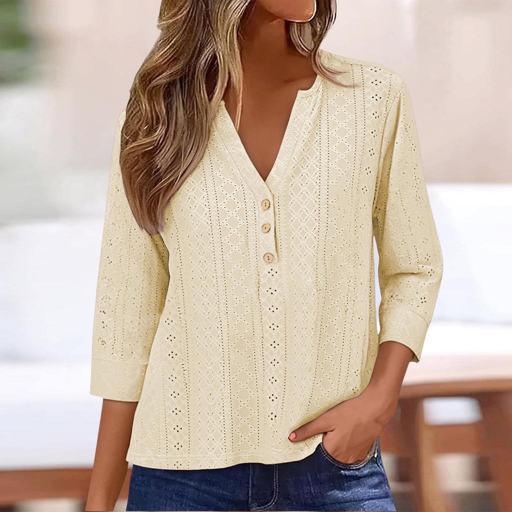 Blouse Femme Boutonnée Col en V Manches Courtes Hauts