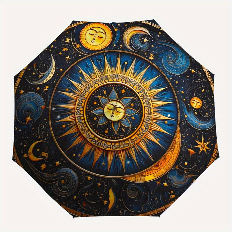 Sun, Moon-themed, Eight-ribbed, Self-folding Umbrella Is Suitable for Everyday Outdoor Use and Is An Ideal Gift for Friends and Family, As A