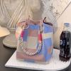 Borsa a Secchiello alla Moda da Donna con Anello Metallico Borsa a Shopper in Maglia Ampia Borsa a Mano Color Block per Tempo Libero Viaggi Pendolarismo Quotidiano