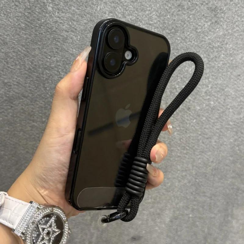 Luxury Candy Color Bumper With Lanyard Phone Case For iPhone 17 16 15 14 13 12 11 Pro Max Plus Clear Acrylic Shockproof Cover
