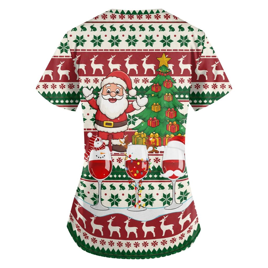 Damen Casual 3/4 Ärmel Hals Christmas Print Oberteil für Weihnachtsfeiern