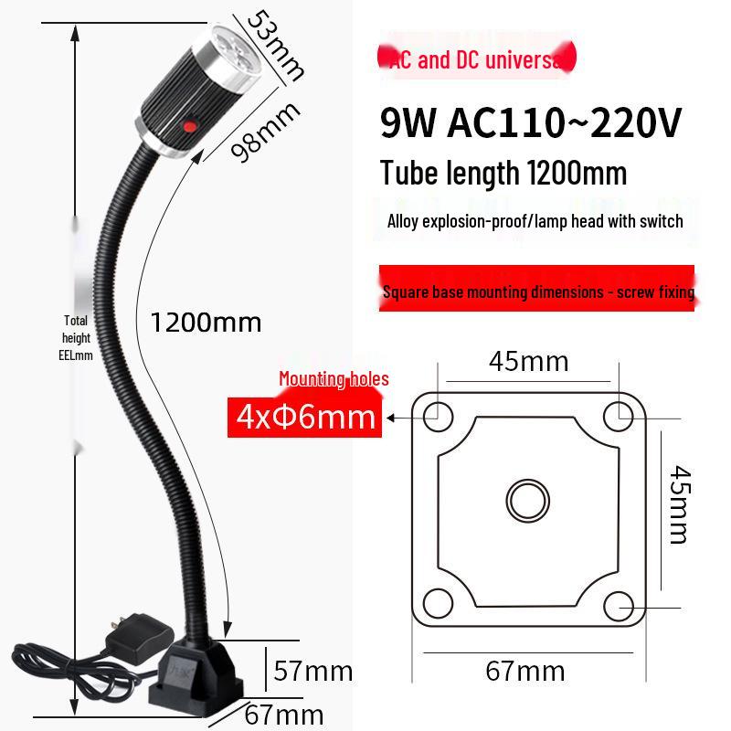 Nine Machine Tool Gooseneck Magnetic Work Light - 3W/6W/9W, 24V/220V, Strong Magnetic Base, Long Arm
