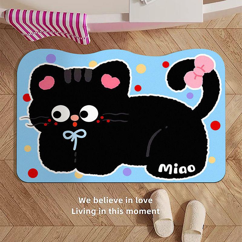 

Коврик для ванной из мягкой диатомовой грязи в форме милого черного кота в горошек, нескользящий, впитывающий, быстросохнущий, коврик для двери ванной 40 * 60 (soft diatom mud)