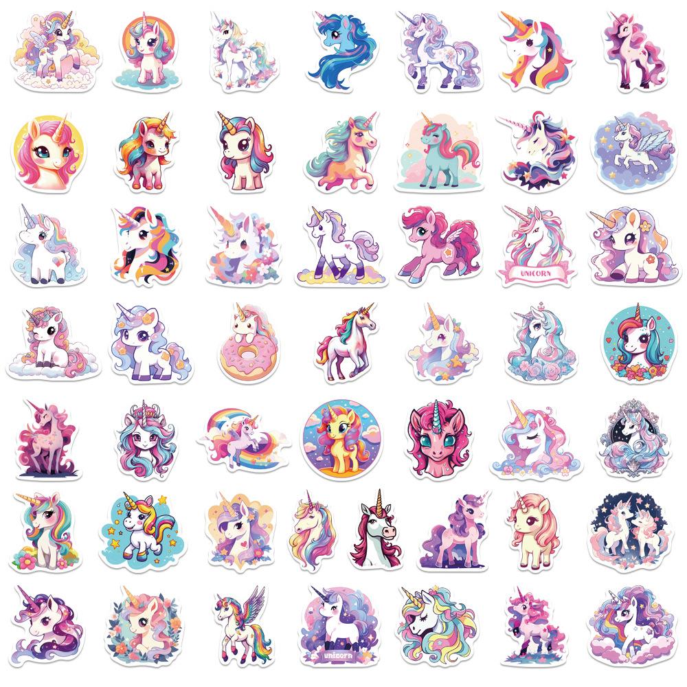50 Cartoon Unicorn Doodle Stickers Guitar Notebook Suitcase DIY Waterproof Stickers