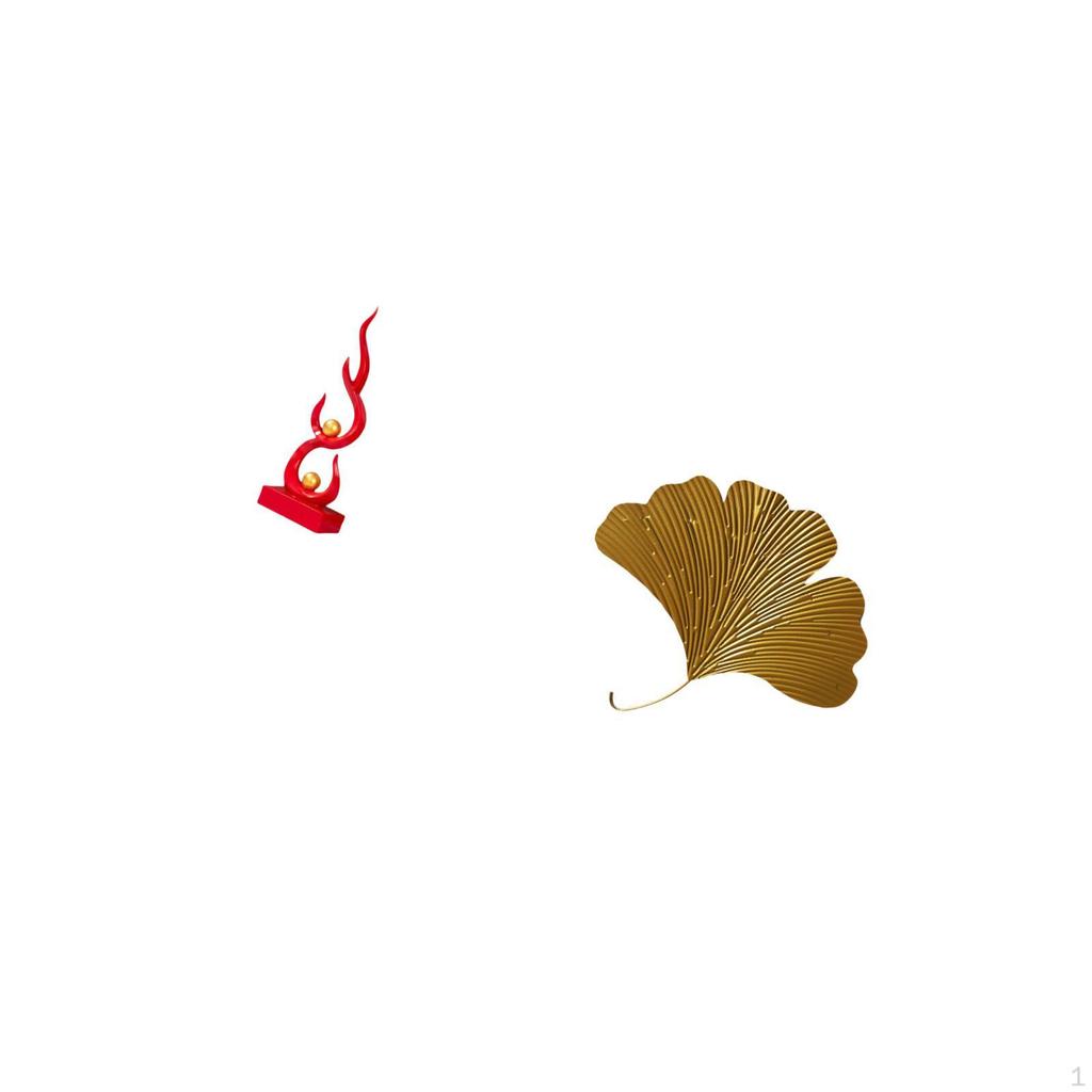 Abstract Resin Flame Figurine And Wrought Iron Ginkgo Leaves Wall Sculpture Modern Craft Ornament