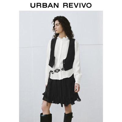 UR 2025 Spring Women's Retro Textured U-Neck Vest
