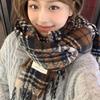 Winter dry rose pink plaid scarf women's atmosphere thickened warm shawl white soft fringed scarf
