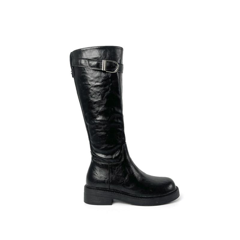 Thick-Soled Knight Boots Women'S Leather Boots But Knee Boots Black Boots Advanced Sense Thin Autumn And Winter Martin Boots Cool