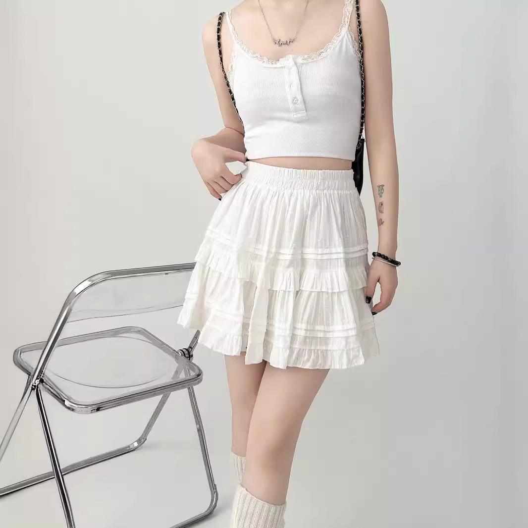 

2025 Summer Women s High Waist A-Line Puffy Midi Skirt - Slimming Ballet Style Small