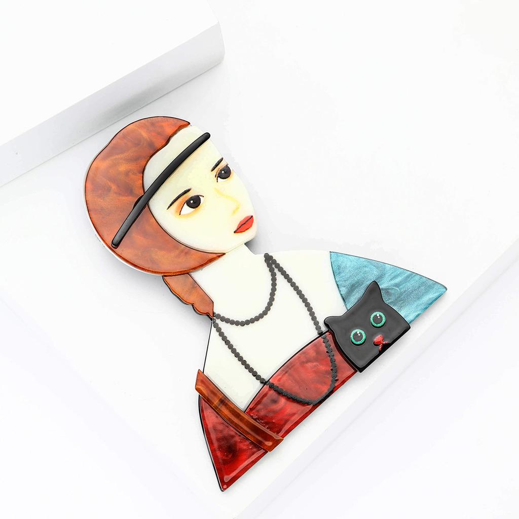 Cartoon Acrylic Cat Girl Brooch Personalized Creative Women'S Suit Cardigan Corsage Jewelry Pin