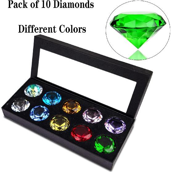 40mm(1.5 in) Crystal Diamond Jewels Paperweight Fake Diamonds Table Decoration Party Favors Gift, Glass Paperweight, Pack of 10 (Multicolor)