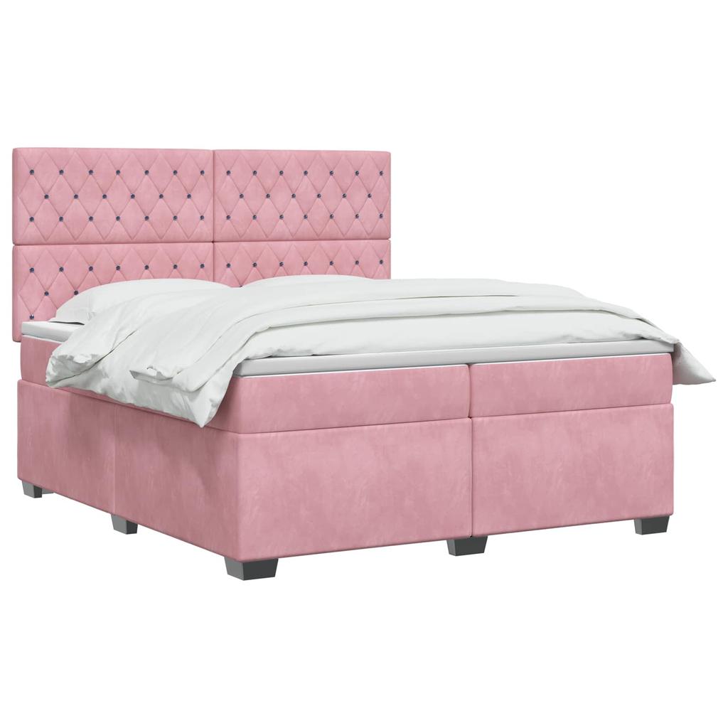 Box Spring Bed with Mattress and Headboard Pink 200 X 200 Cm Velvet