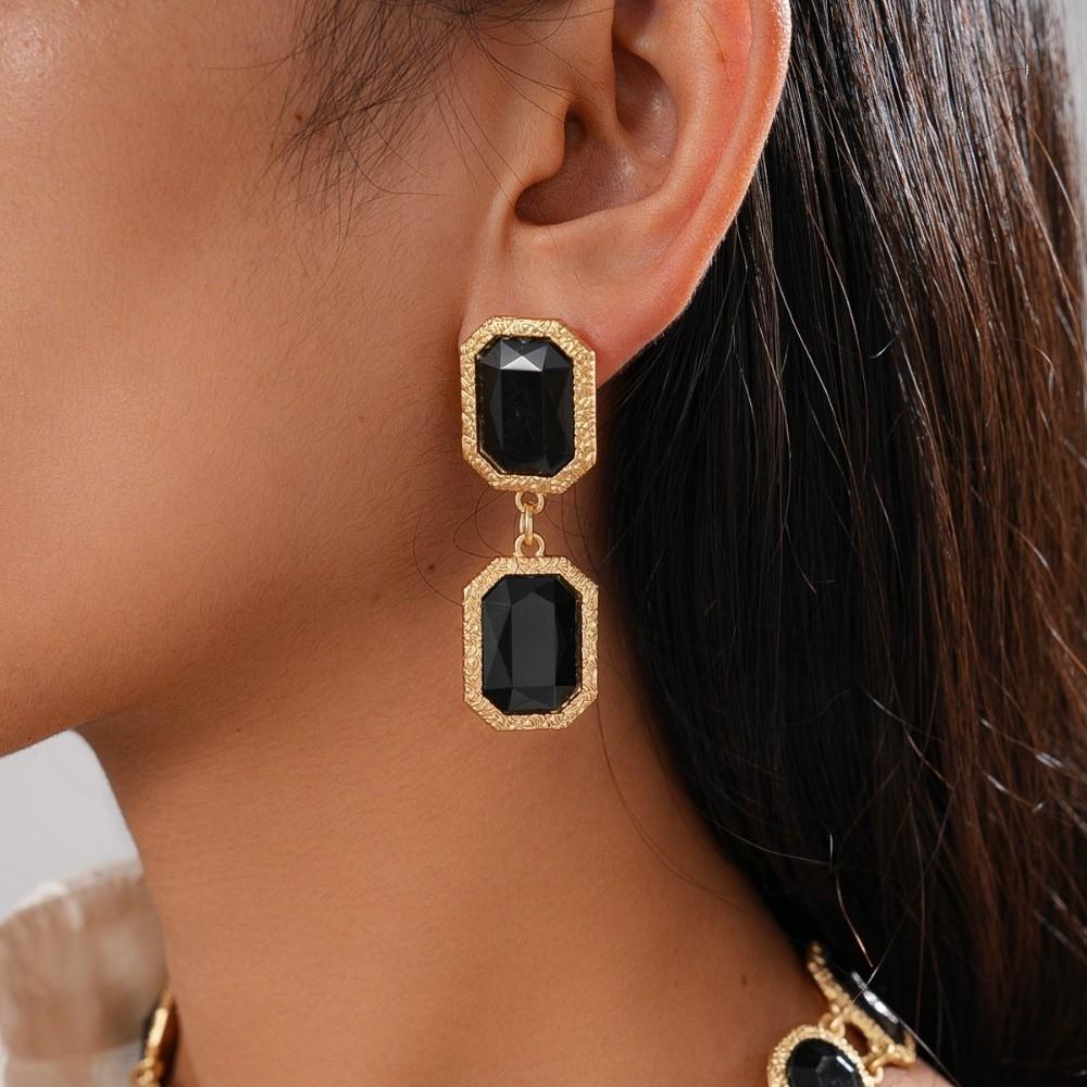 Collarbone Chain Retro Black Earrings Square Circular Dark Style Neck Chain Mourning